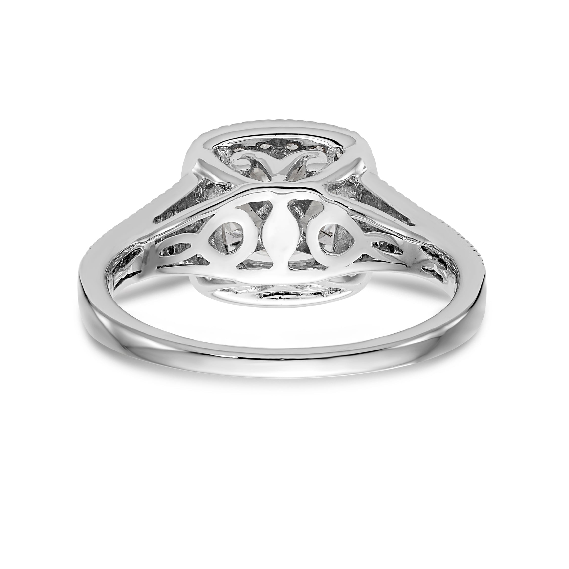 Verlobungsring mit Diamant-Simulanten-Halo in Kissenschliff aus 14K Weißgold