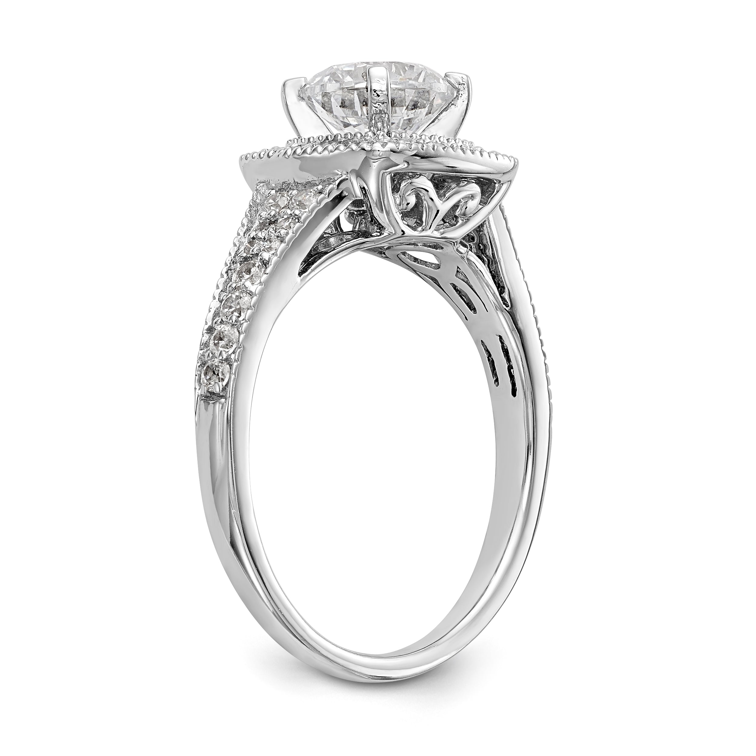 Verlobungsring mit Diamant-Simulanten-Halo in Kissenschliff aus 14K Weißgold
