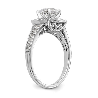 Verlobungsring mit Diamant-Simulanten-Halo in Kissenschliff aus 14K Weißgold