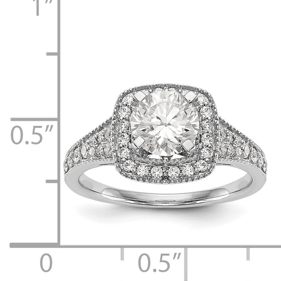 Verlobungsring mit Diamant-Simulanten-Halo in Kissenschliff aus 14K Weißgold