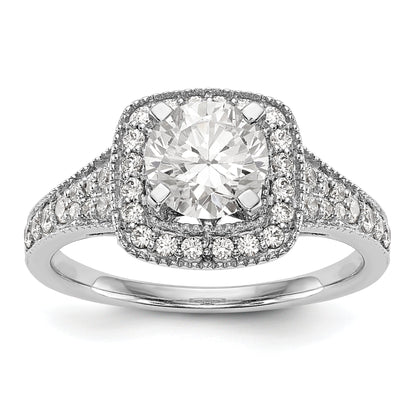 Verlobungsring mit Diamant-Simulanten-Halo in Kissenschliff aus 14K Weißgold