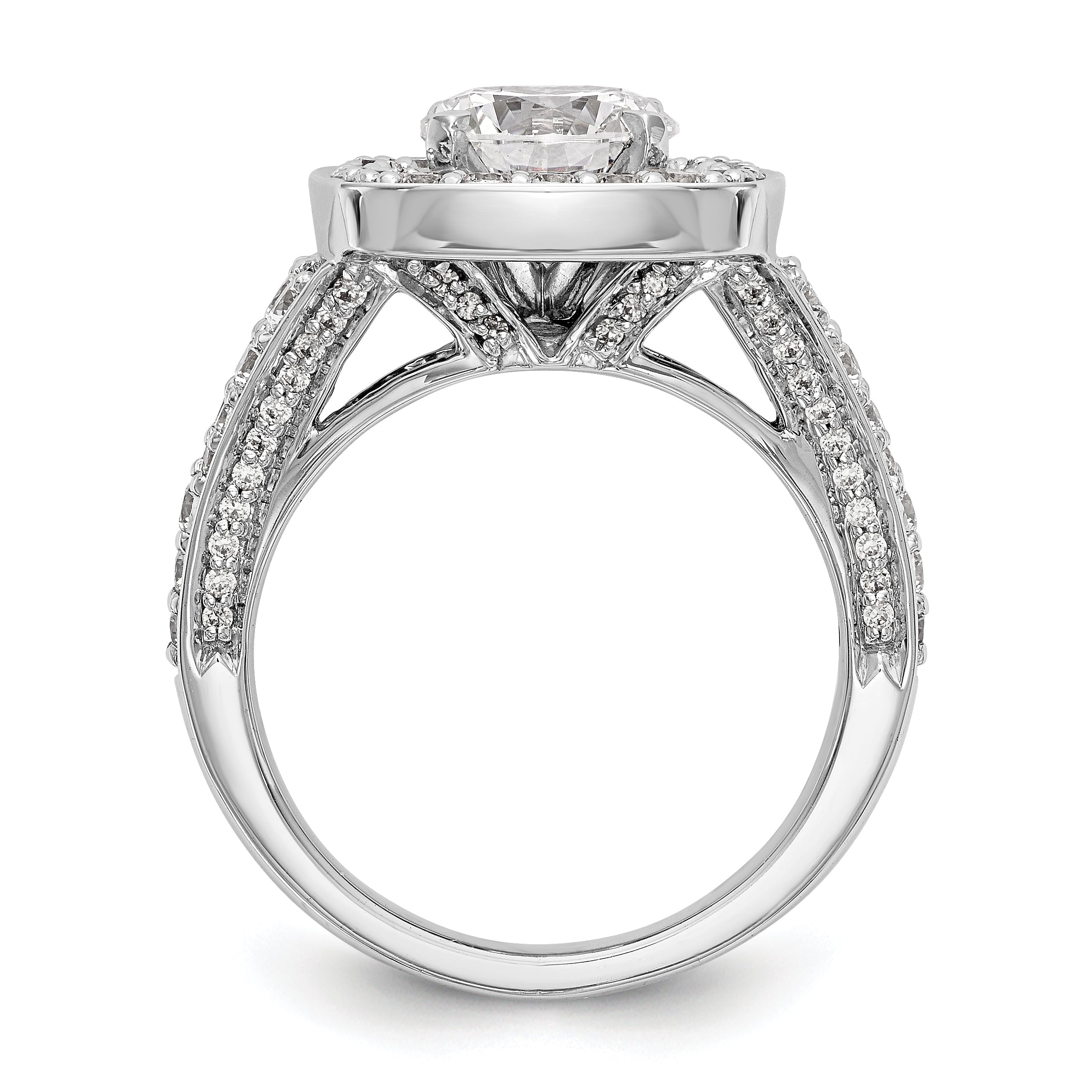 Verlobungsring mit Krappenfassung, Kissenschliff-Halo und simulierten Diamanten, 14K Weißgold