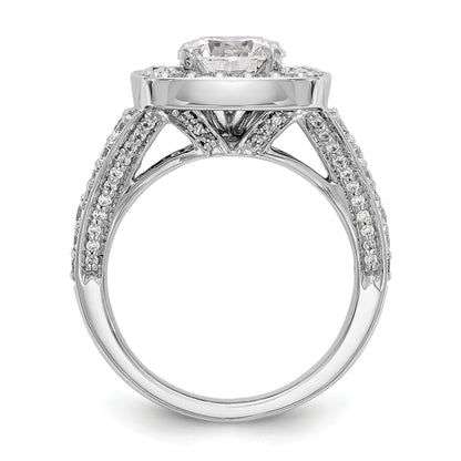 Verlobungsring mit Krappenfassung, Kissenschliff-Halo und simulierten Diamanten, 14K Weißgold