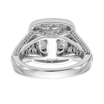 Verlobungsring mit Krappenfassung, Kissenschliff-Halo und simulierten Diamanten, 14K Weißgold