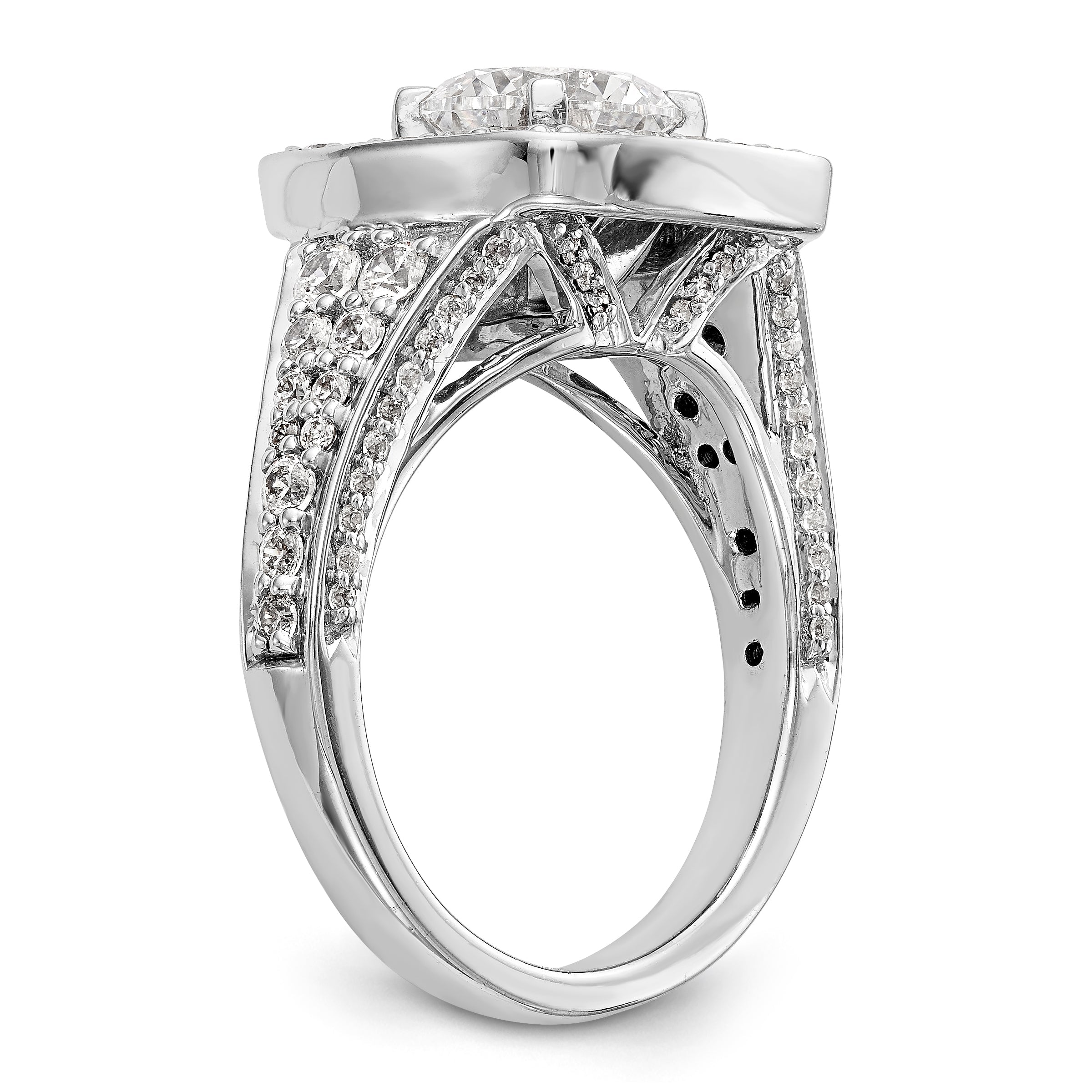 Verlobungsring mit Krappenfassung, Kissenschliff-Halo und simulierten Diamanten, 14K Weißgold