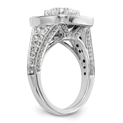 Verlobungsring mit Krappenfassung, Kissenschliff-Halo und simulierten Diamanten, 14K Weißgold