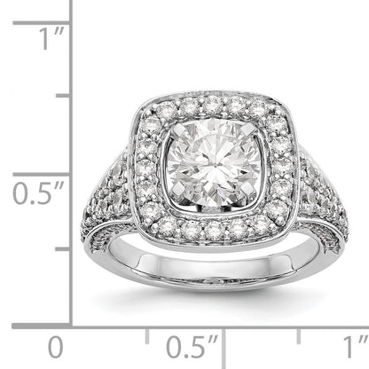 Verlobungsring mit Krappenfassung, Kissenschliff-Halo und simulierten Diamanten, 14K Weißgold