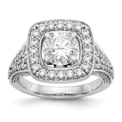 Verlobungsring mit Krappenfassung, Kissenschliff-Halo und simulierten Diamanten, 14K Weißgold