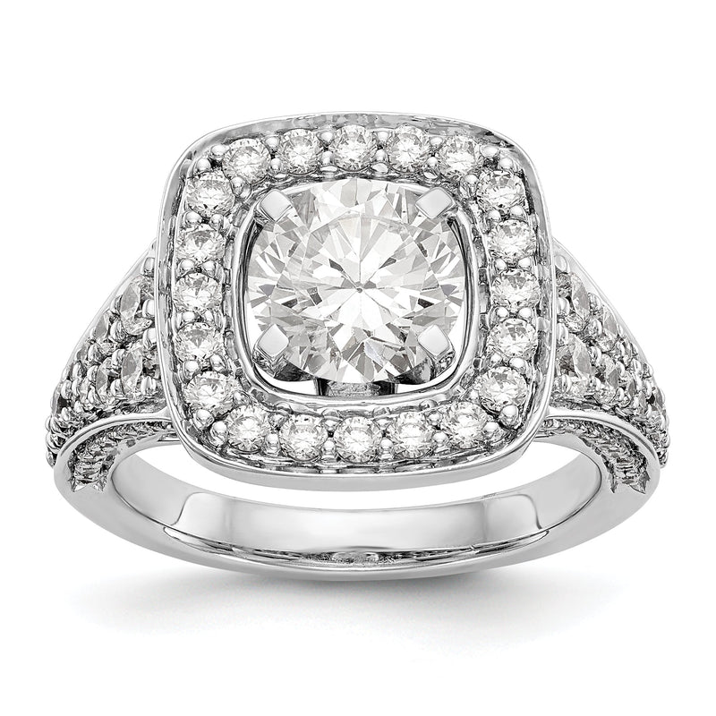 Verlobungsring mit Krappenfassung, Kissenschliff-Halo und simulierten Diamanten, 14K Weißgold