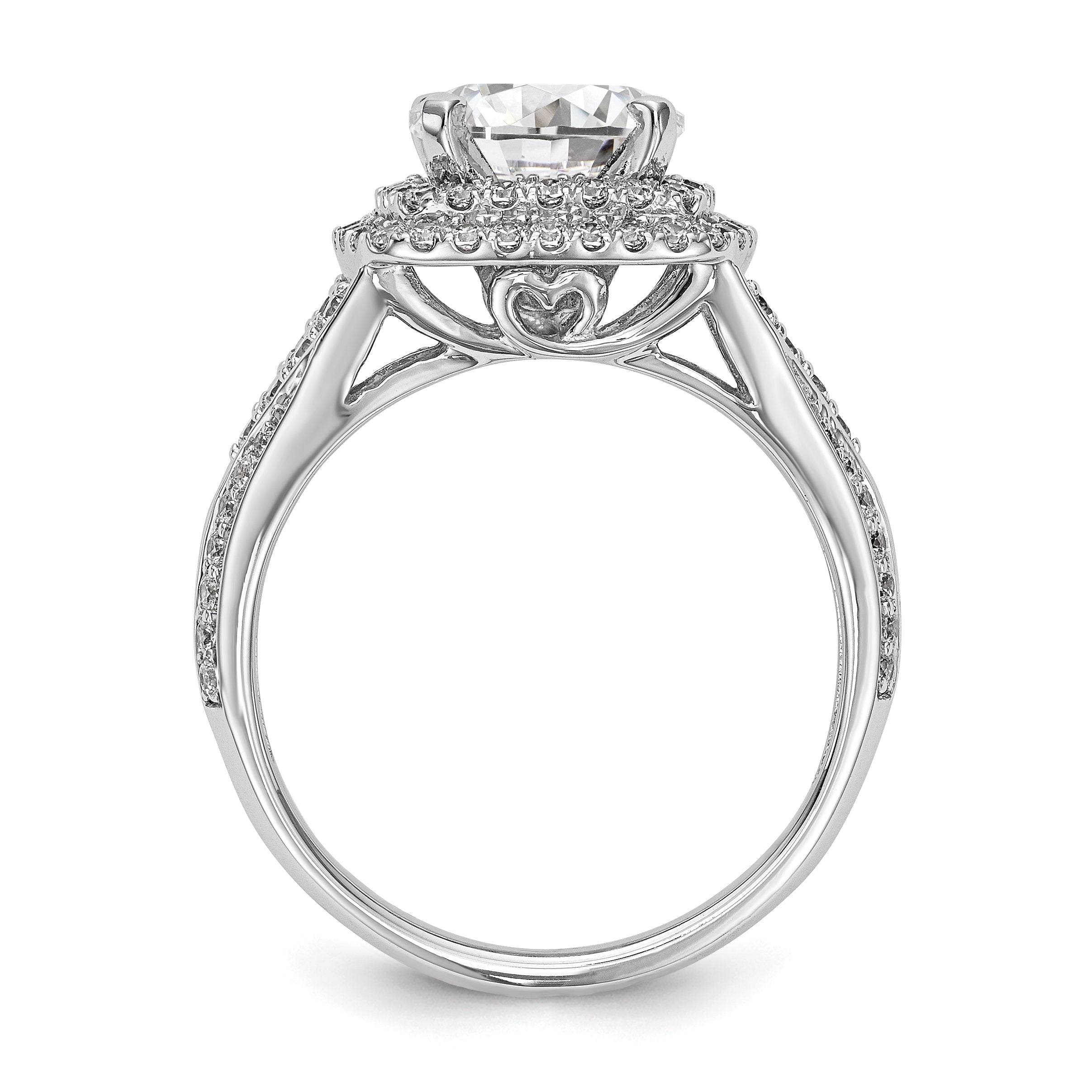 Verlobungsring aus 14K Weißgold mit imitiertem Diamanten im Kissenschliff, Halo und Krappenfassung
