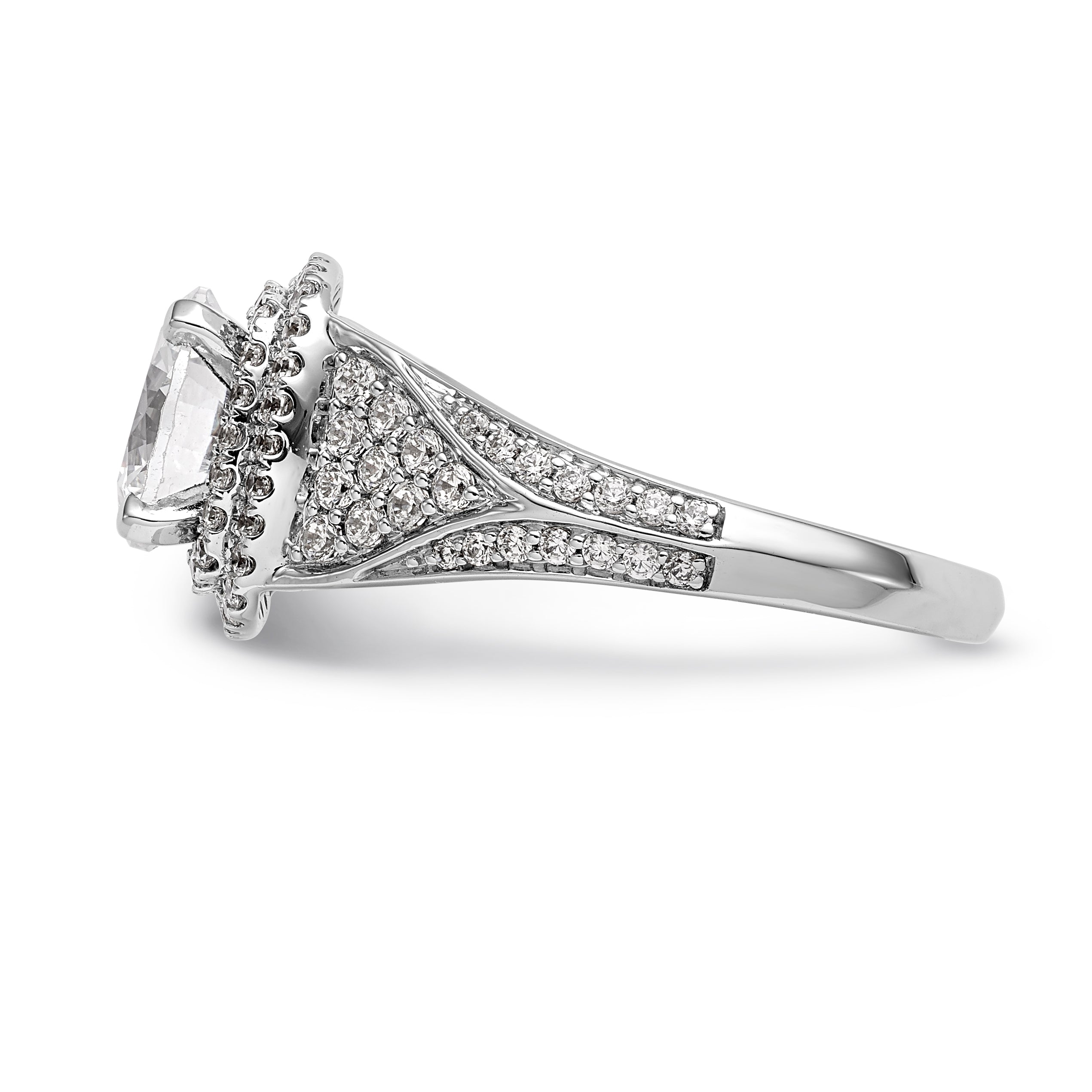 Verlobungsring aus 14K Weißgold mit imitiertem Diamanten im Kissenschliff, Halo und Krappenfassung