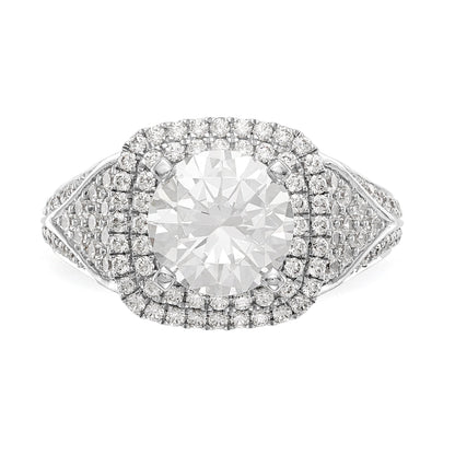 Verlobungsring aus 14K Weißgold mit imitiertem Diamanten im Kissenschliff, Halo und Krappenfassung