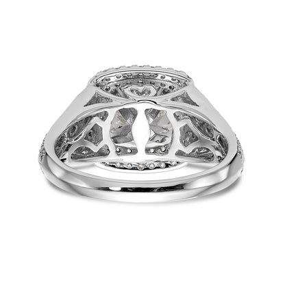 Verlobungsring aus 14K Weißgold mit imitiertem Diamanten im Kissenschliff, Halo und Krappenfassung