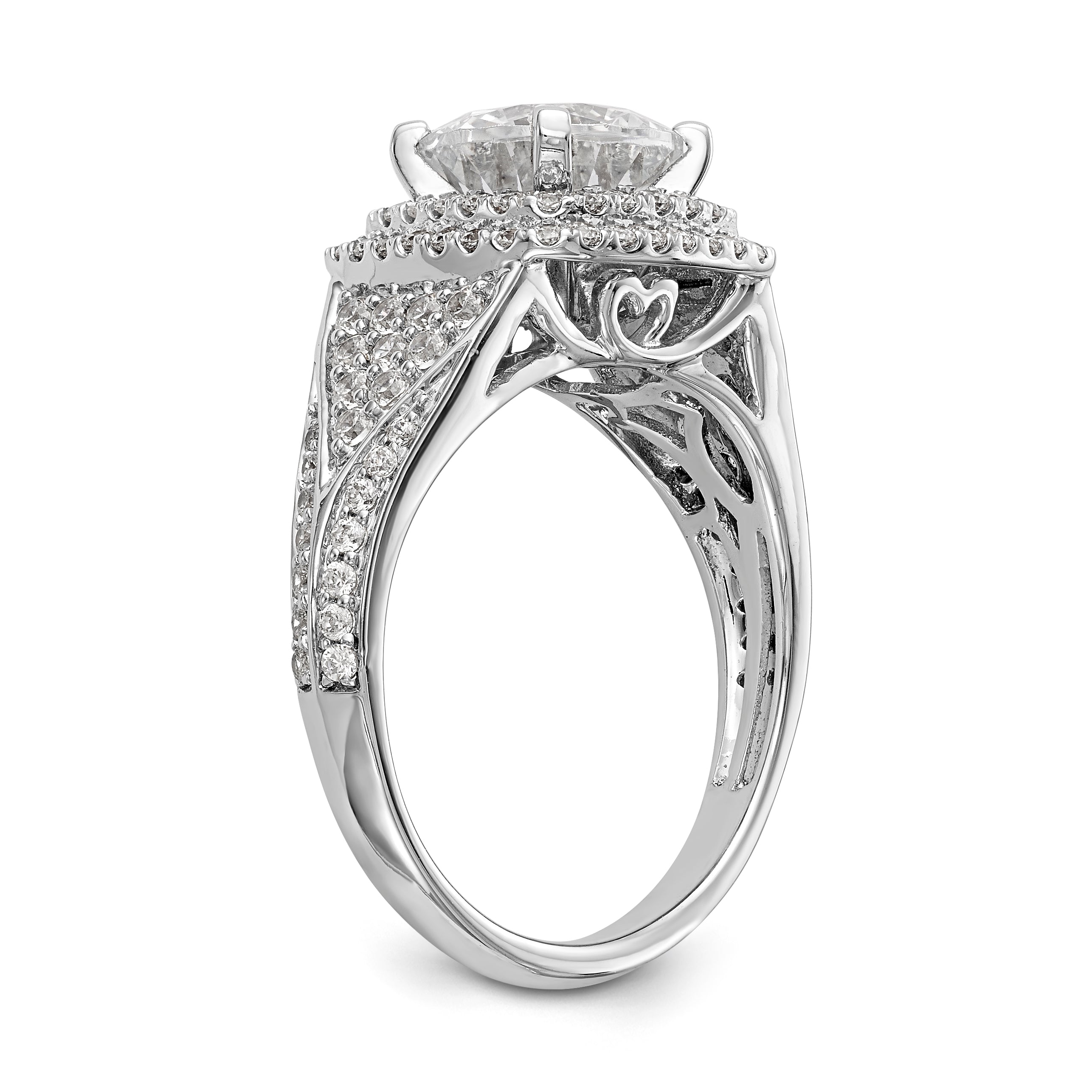 Verlobungsring aus 14K Weißgold mit imitiertem Diamanten im Kissenschliff, Halo und Krappenfassung