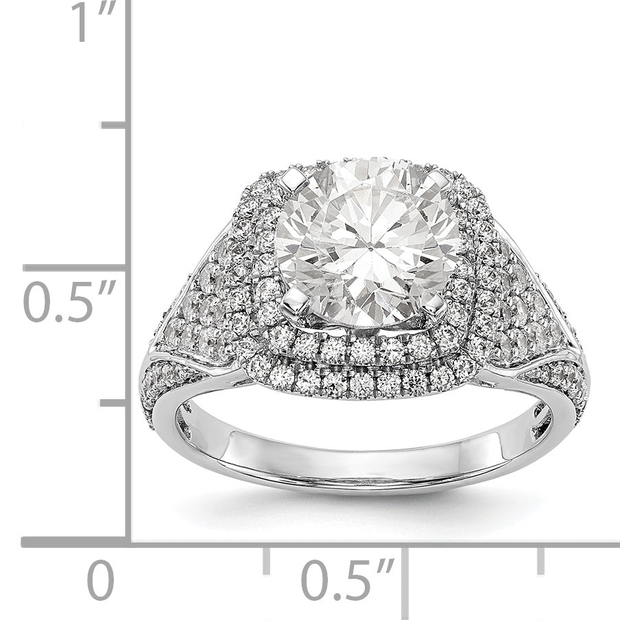 Verlobungsring aus 14K Weißgold mit imitiertem Diamanten im Kissenschliff, Halo und Krappenfassung