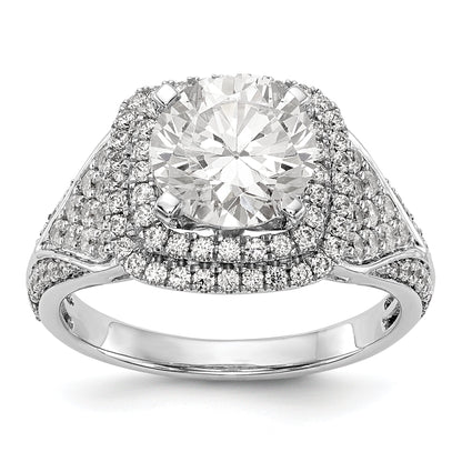 Verlobungsring aus 14K Weißgold mit imitiertem Diamanten im Kissenschliff, Halo und Krappenfassung