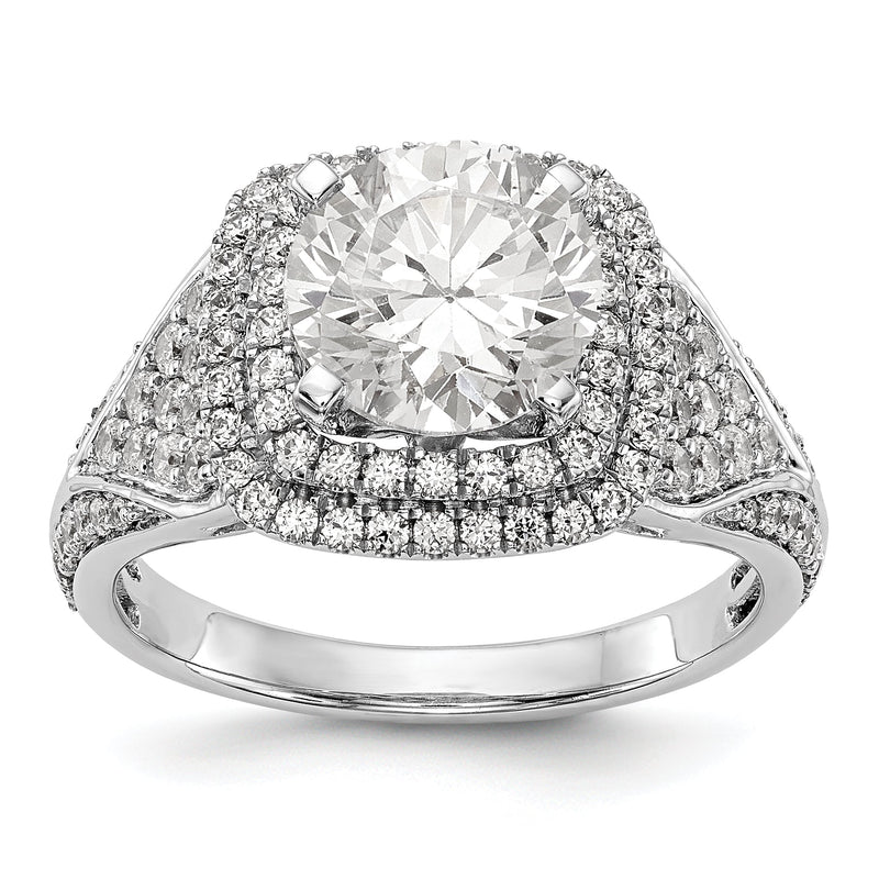 Verlobungsring aus 14K Weißgold mit imitiertem Diamanten im Kissenschliff, Halo und Krappenfassung