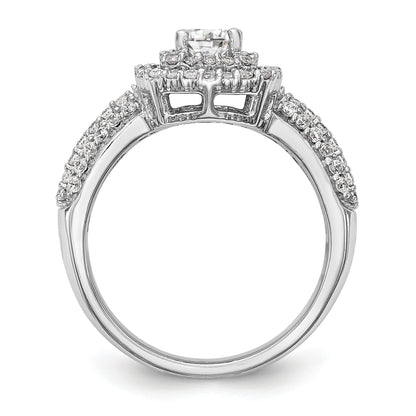 14K Weißgold Verlobungsring mit simuliertem Diamant und doppeltem Kissen-Halo