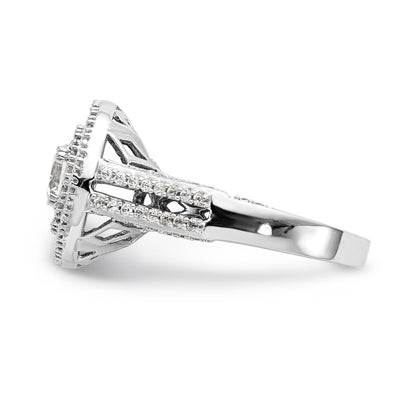 14K Weißgold Verlobungsring mit simuliertem Diamant und doppeltem Kissen-Halo