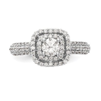 14K Weißgold Verlobungsring mit simuliertem Diamant und doppeltem Kissen-Halo