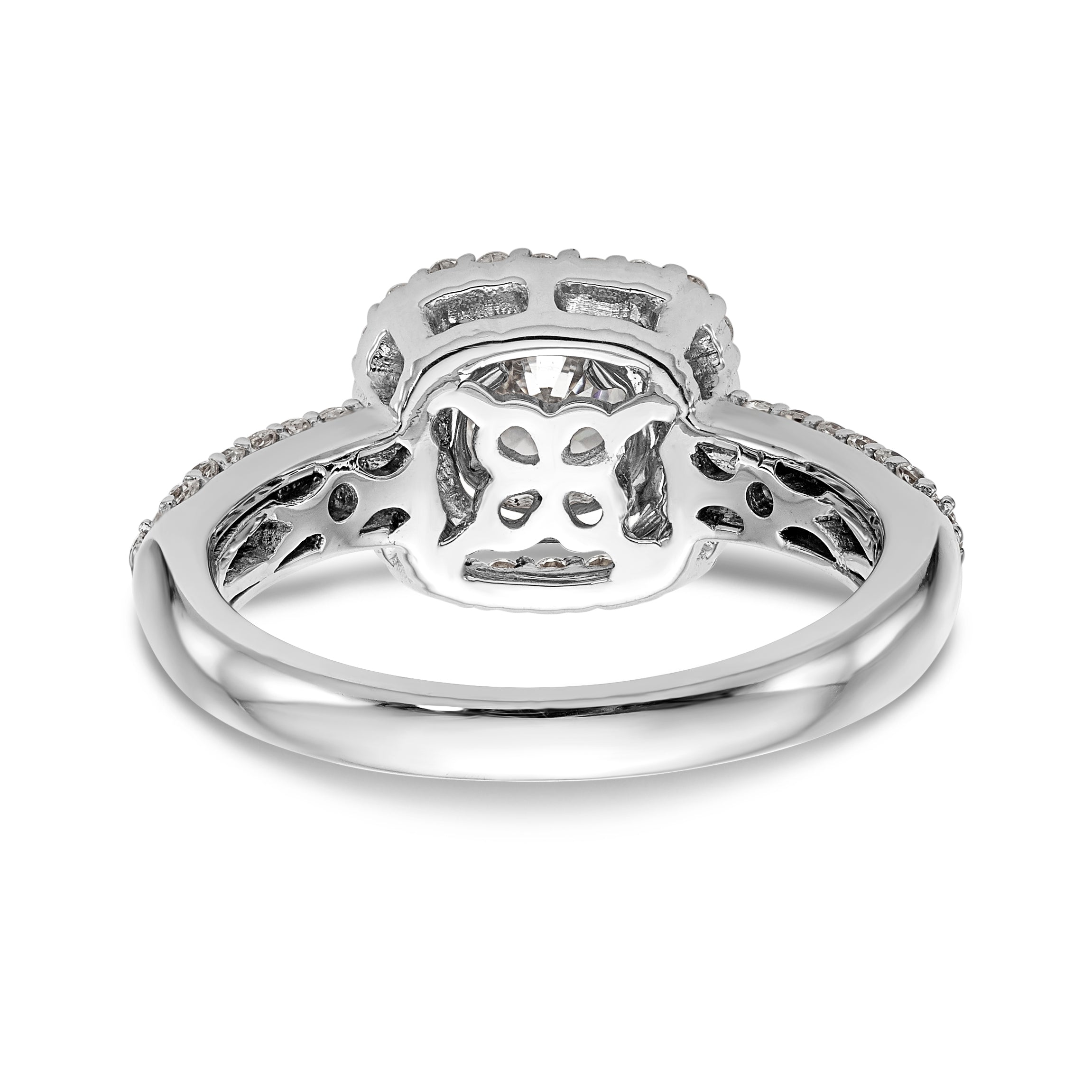 14K Weißgold Verlobungsring mit simuliertem Diamant und doppeltem Kissen-Halo