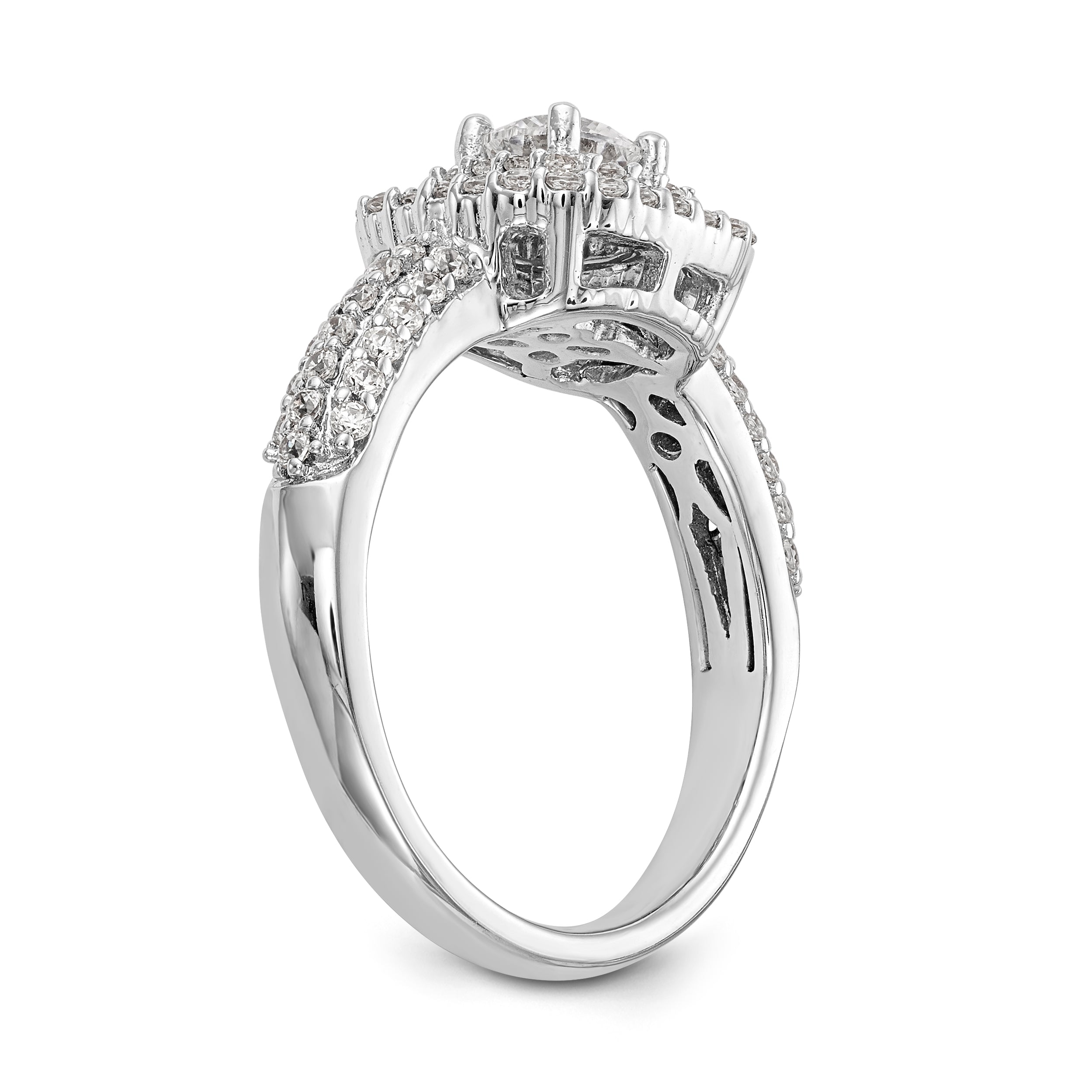 14K Weißgold Verlobungsring mit simuliertem Diamant und doppeltem Kissen-Halo