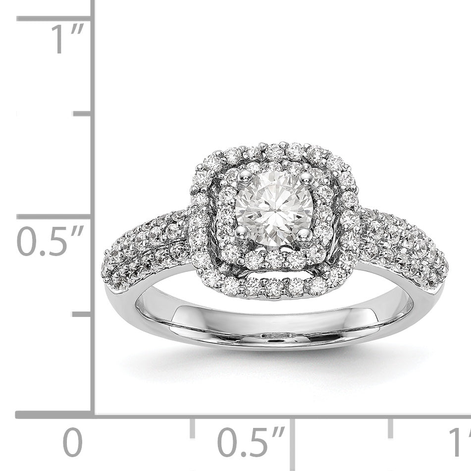 14K Weißgold Verlobungsring mit simuliertem Diamant und doppeltem Kissen-Halo