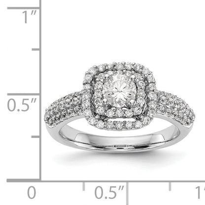 14K Weißgold Verlobungsring mit simuliertem Diamant und doppeltem Kissen-Halo
