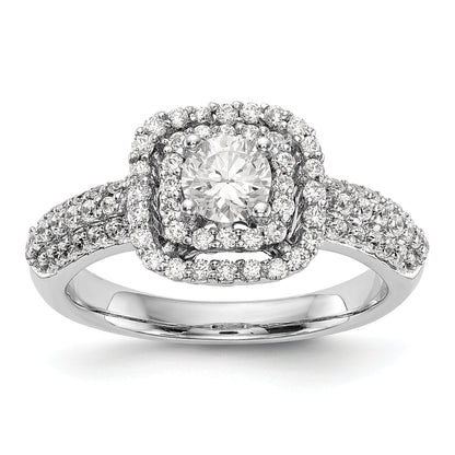 14K Weißgold Verlobungsring mit simuliertem Diamant und doppeltem Kissen-Halo