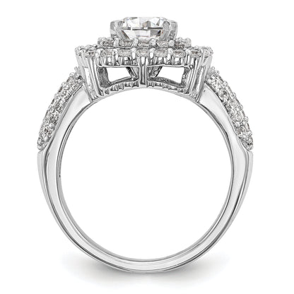 Verlobungsring aus 14K Weißgold mit Krappenfassung, Zirkonia und doppeltem Kissenschliff-Halo