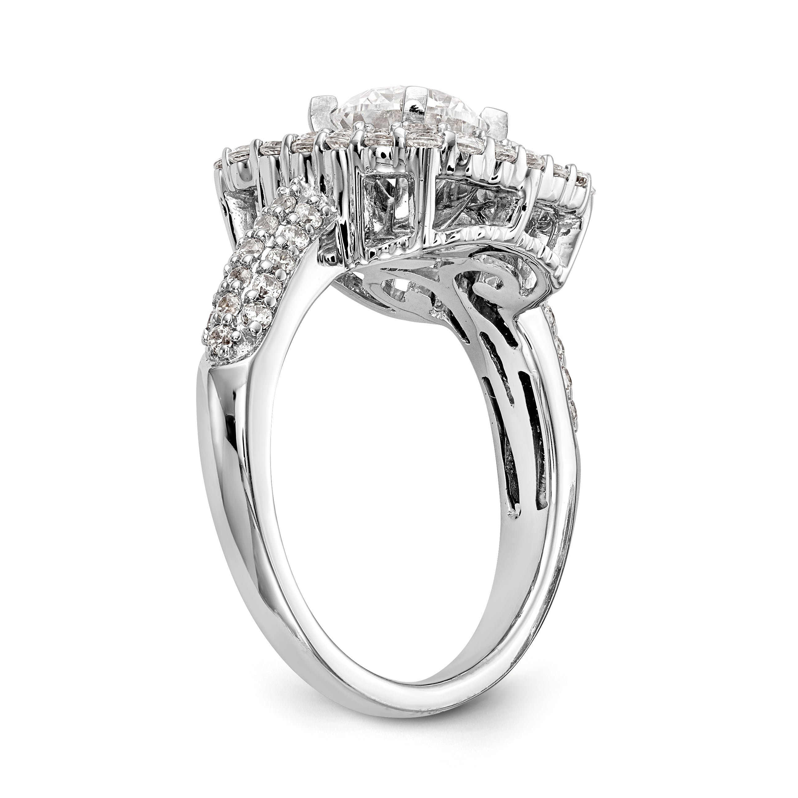 Verlobungsring aus 14K Weißgold mit Krappenfassung, Zirkonia und doppeltem Kissenschliff-Halo