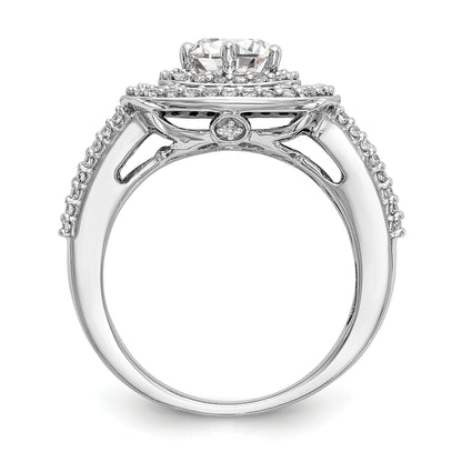 14K Weißgold Verlobungsring mit simulierten Diamanten, Kissenschliff, doppeltem Halo