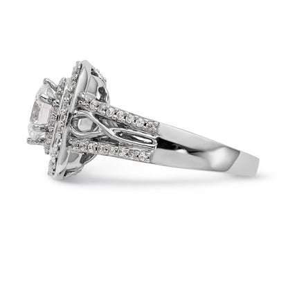 14K Weißgold Verlobungsring mit simulierten Diamanten, Kissenschliff, doppeltem Halo