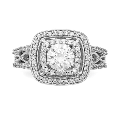 14K Weißgold Verlobungsring mit simulierten Diamanten, Kissenschliff, doppeltem Halo
