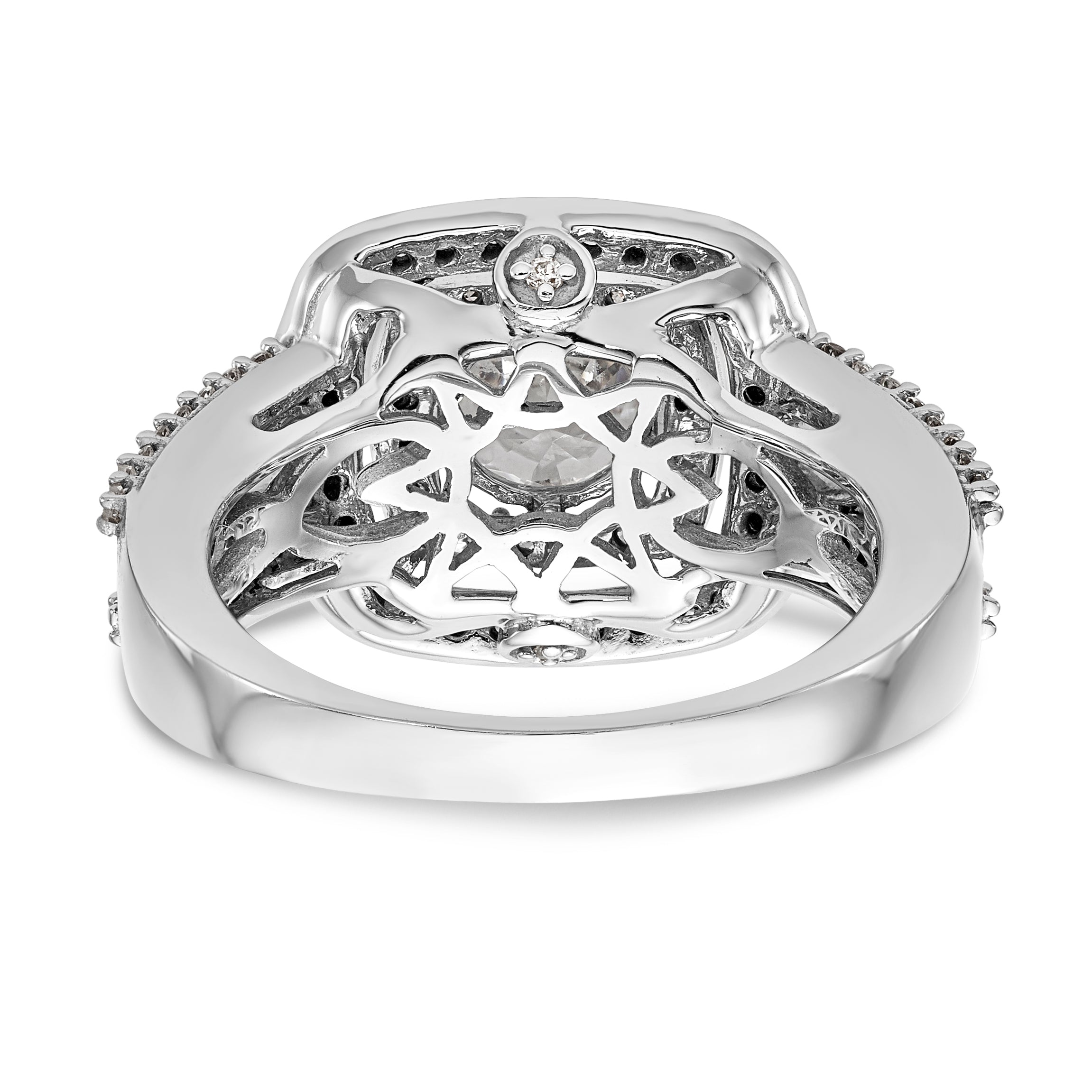 14K Weißgold Verlobungsring mit simulierten Diamanten, Kissenschliff, doppeltem Halo