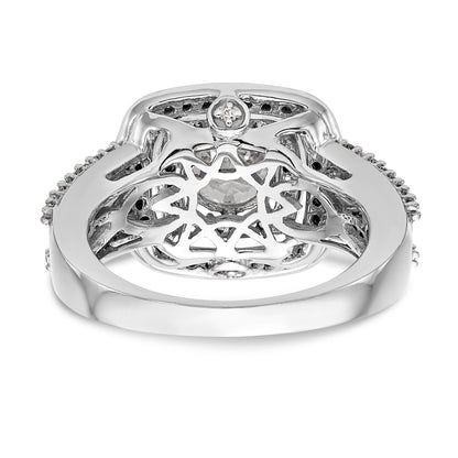 14K Weißgold Verlobungsring mit simulierten Diamanten, Kissenschliff, doppeltem Halo