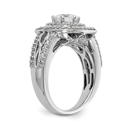 14K Weißgold Verlobungsring mit simulierten Diamanten, Kissenschliff, doppeltem Halo