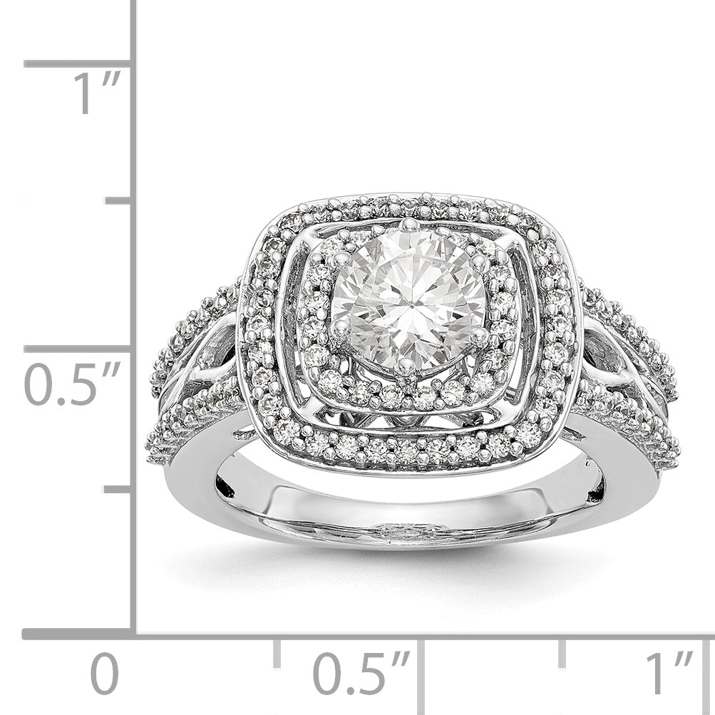 14K Weißgold Verlobungsring mit simulierten Diamanten, Kissenschliff, doppeltem Halo