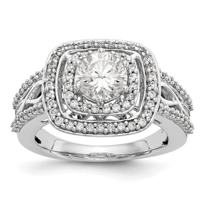 14K Weißgold Verlobungsring mit simulierten Diamanten, Kissenschliff, doppeltem Halo