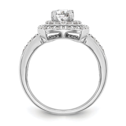 14K Verlobungsring mit doppeltem Kissenschliff-Halo aus simulierten Diamanten, Krappenfassung