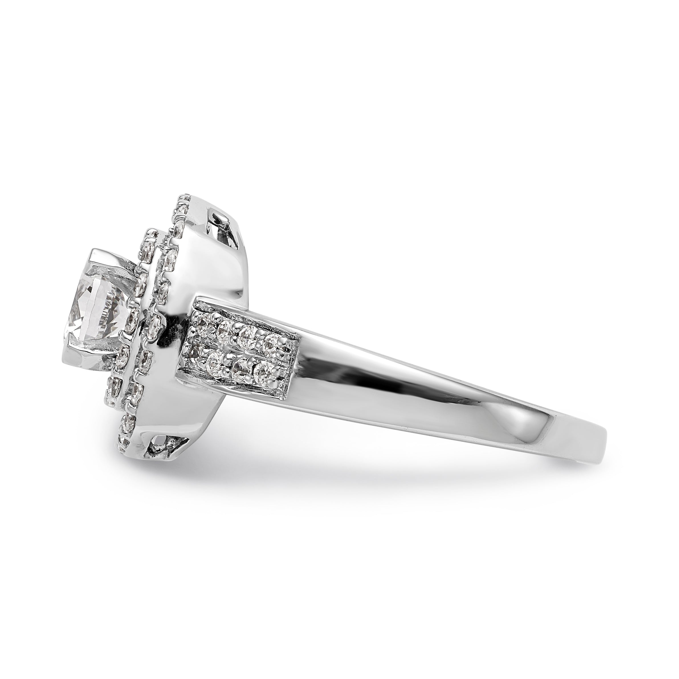 14K Verlobungsring mit doppeltem Kissenschliff-Halo aus simulierten Diamanten, Krappenfassung