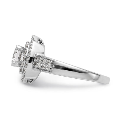 14K Verlobungsring mit doppeltem Kissenschliff-Halo aus simulierten Diamanten, Krappenfassung