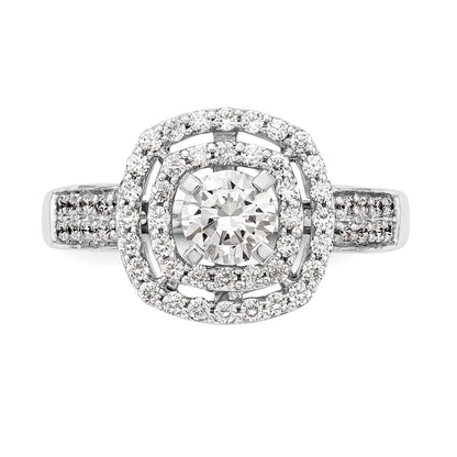 14K Verlobungsring mit doppeltem Kissenschliff-Halo aus simulierten Diamanten, Krappenfassung