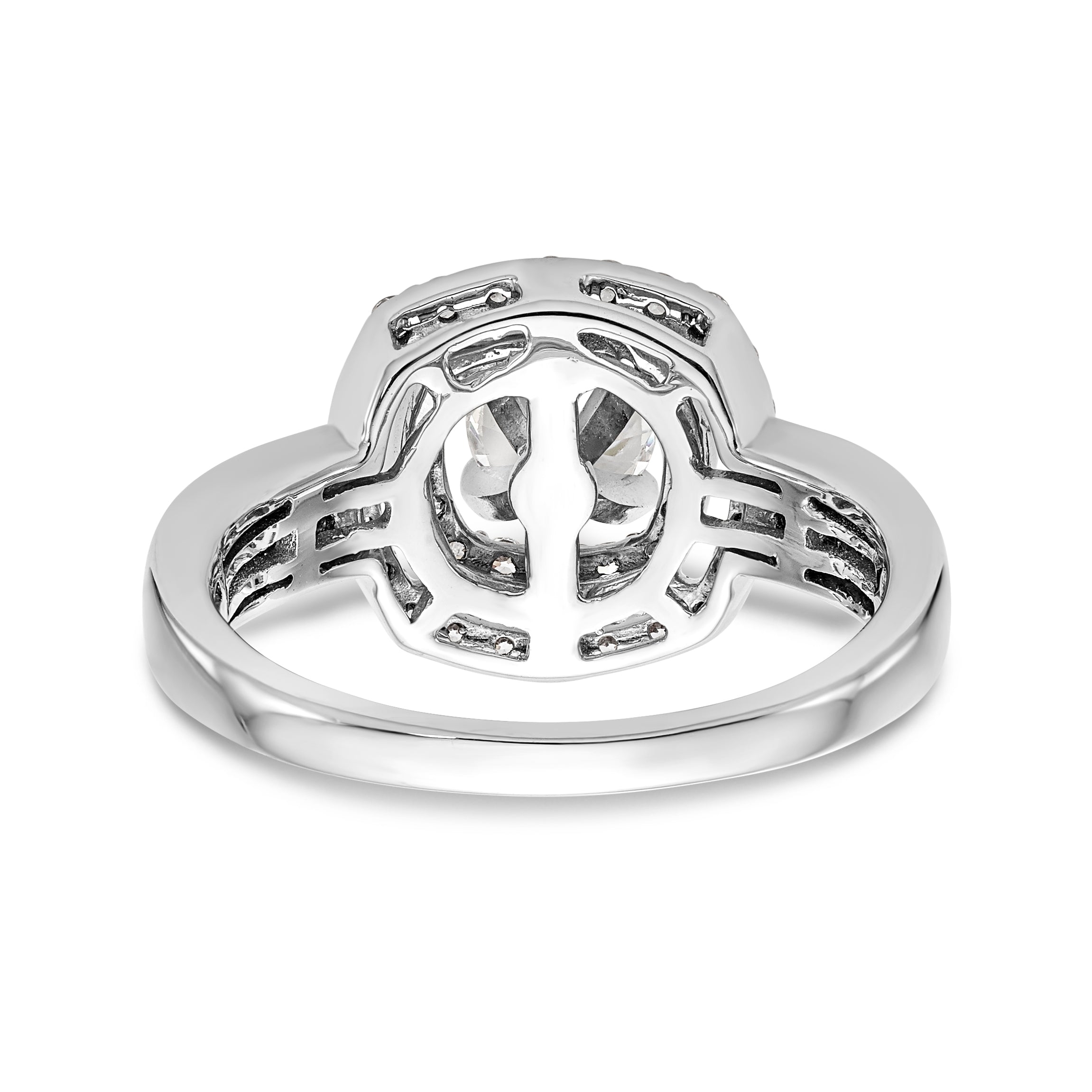14K Verlobungsring mit doppeltem Kissenschliff-Halo aus simulierten Diamanten, Krappenfassung