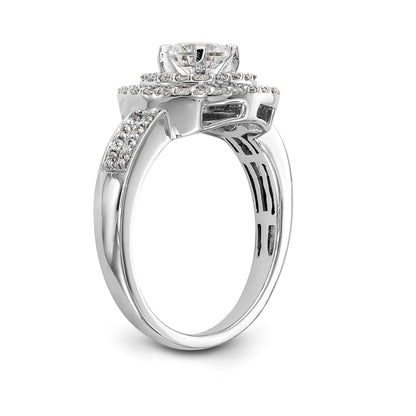 14K Verlobungsring mit doppeltem Kissenschliff-Halo aus simulierten Diamanten, Krappenfassung