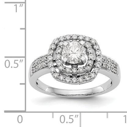 14K Verlobungsring mit doppeltem Kissenschliff-Halo aus simulierten Diamanten, Krappenfassung