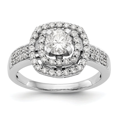 14K Verlobungsring mit doppeltem Kissenschliff-Halo aus simulierten Diamanten, Krappenfassung