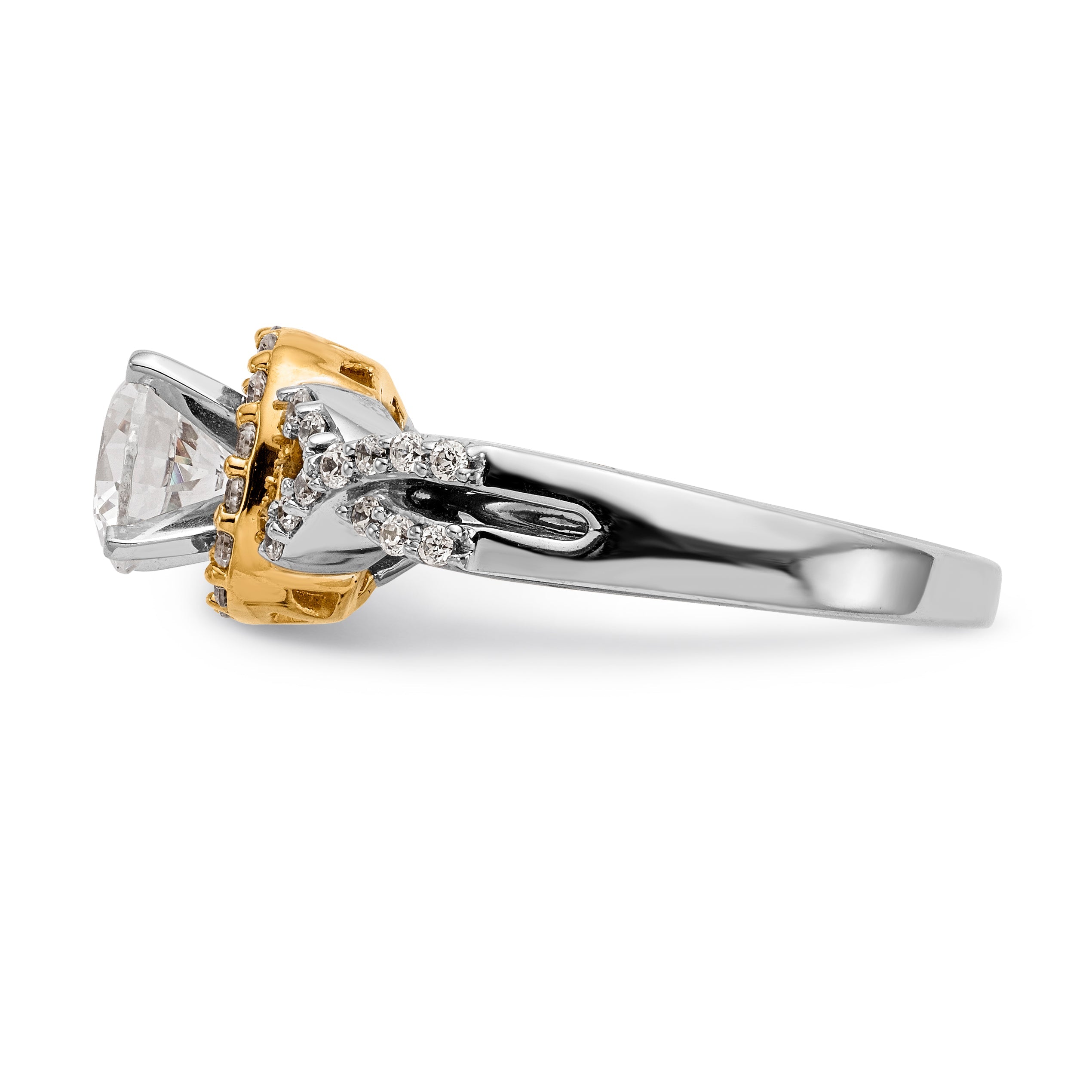 14K Verlobungsring im Halo-Design mit Zirkonia