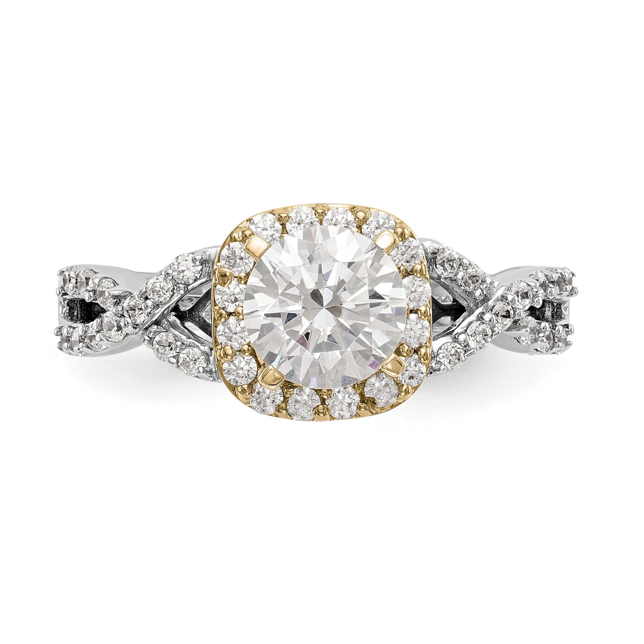14K Verlobungsring im Halo-Design mit Zirkonia