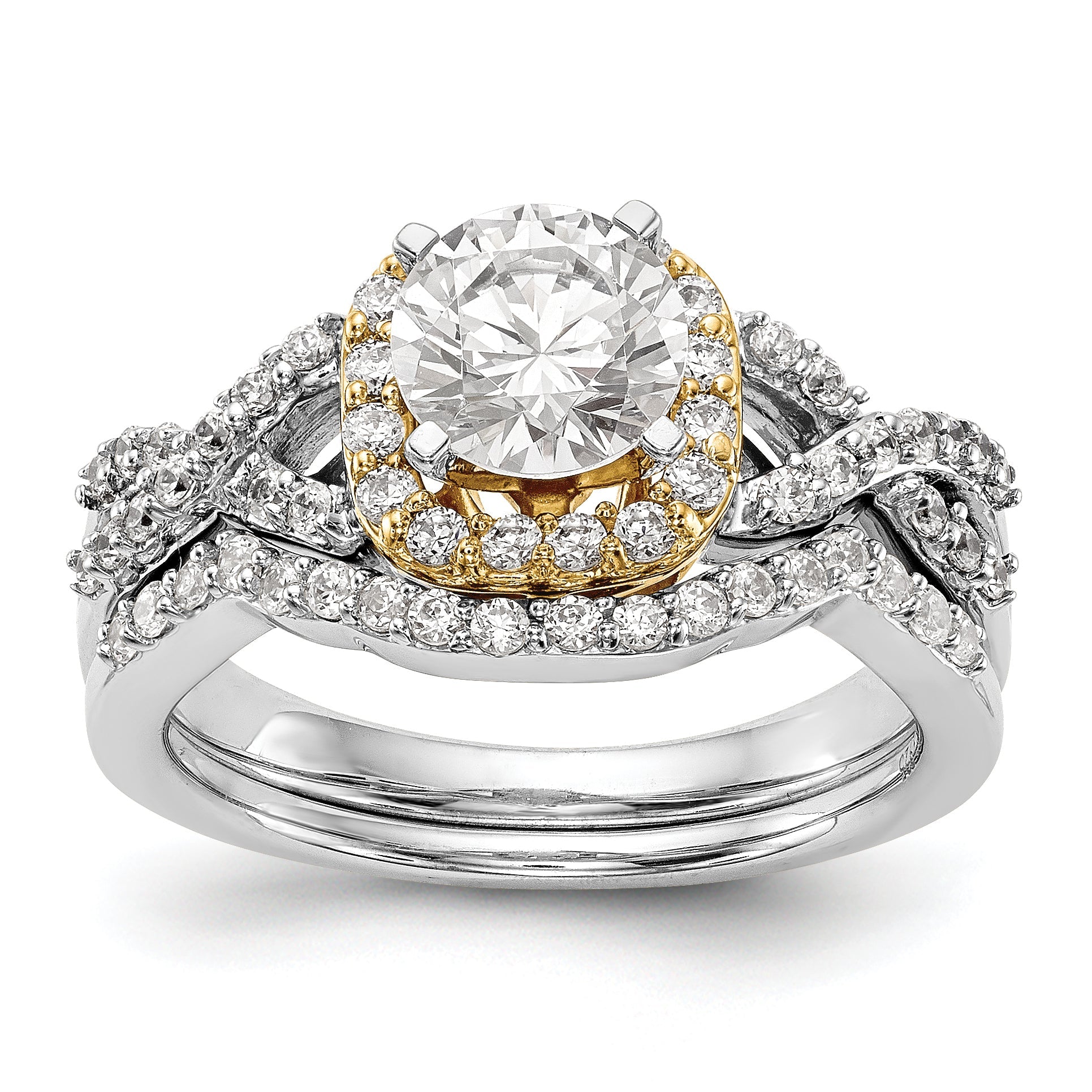 14K Verlobungsring im Halo-Design mit Zirkonia